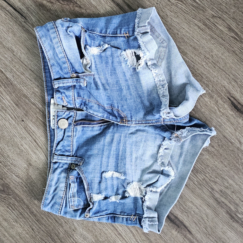 Distressed Light Blue Denim Shorts